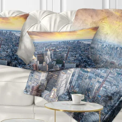 Design Art Cityscape Aerial View Of Nyc Skyscrapers Lumbar Pillow