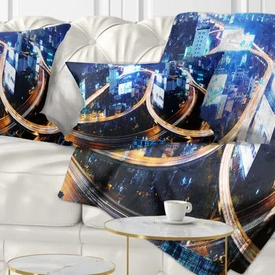 Design Art Cityscape Bangkok Expressway Aerial View Lumbar Pillow