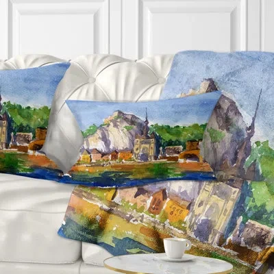 Design Art Cityscape Belgium Vector Illustration Lumbar Pillow