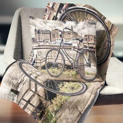 Design Art Cityscape Bike Over Bridge In Amsterdam Lumbar Pillow