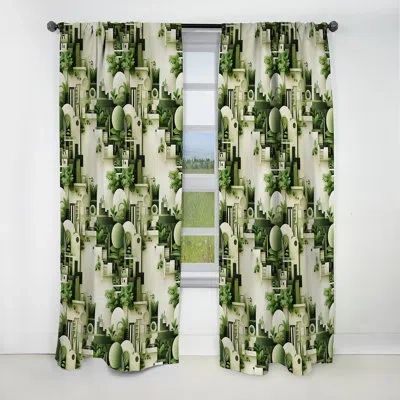 Design Art Cityscape Botanical Oasis - Abstract Curtain - Blackout Geometric Shapes Curtain - 1 Panels In Green;beige