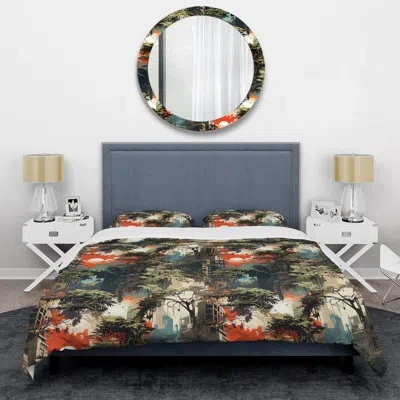 Design Art Cityscape Camo Mirage - Abstract Duvet Cover Set - Microfiber Polyester In Green