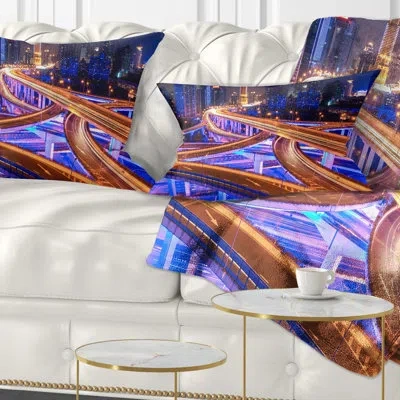 Design Art Cityscape Colorful City Overpass At Night Lumbar Pillow