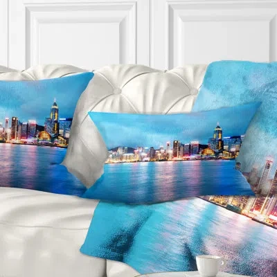Design Art Cityscape Colorful Hong Kong At Night Lumbar Pillow