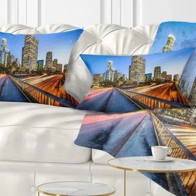 Design Art Cityscape Downtown La With Traffic Trail Lumbar Pillow