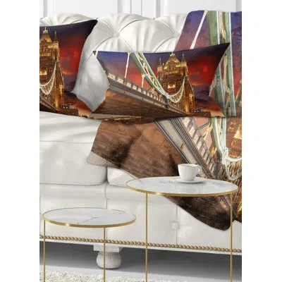 Design Art Cityscape Famous Tower Bridge At Night Lumbar Pillow