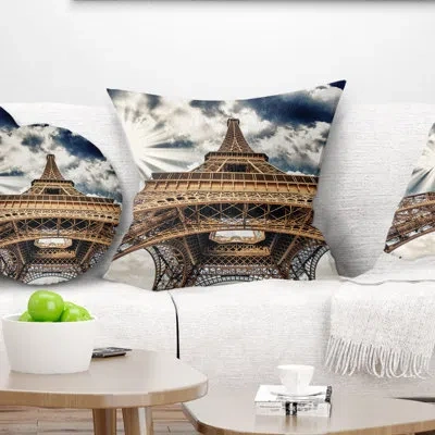 Design Art Cityscape Fisheye View Of Paris Eiffel Tower Pillow In Brown;gray