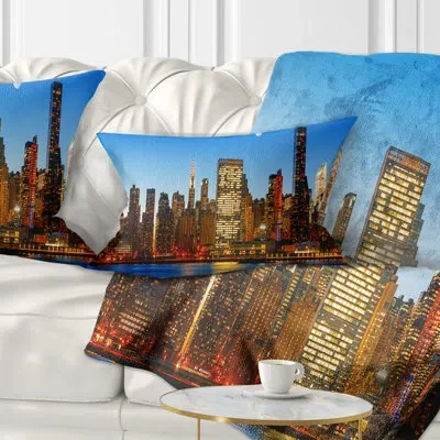 Design Art Cityscape Late Evening Nyc Skyline Panorama Lumbar Pillow