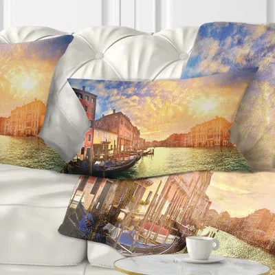 Design Art Cityscape Majestic Sunset Over Venice Lumbar Pillow