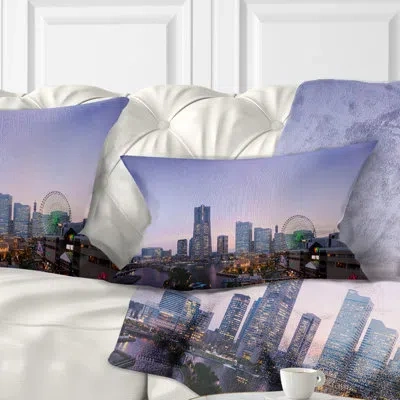 Design Art Cityscape Minato Mirai Yokohama At Twilight Lumbar Pillow
