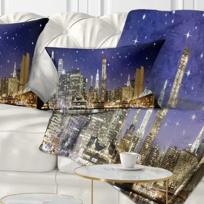 Design Art Cityscape Night Colors Over Brooklyn Bridge Lumbar Pillow