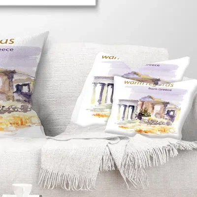 Design Art Cityscape Old Greece Vector Illustration Lumbar Pillow