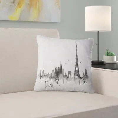 Design Art Cityscape Painting Paris With Eiffel Silhouette Pillow In White;grey