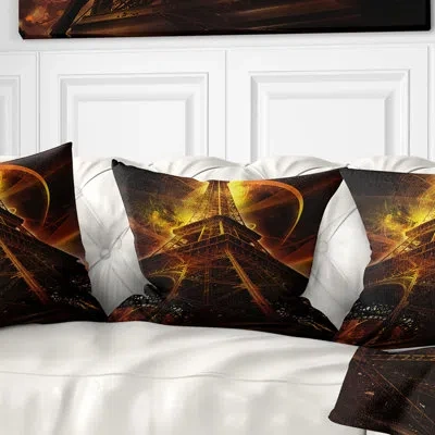 Design Art Cityscape Paris Eiffel Tower On Fantasy Background Lumbar Pillow In Red;orange