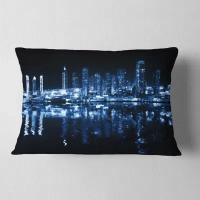 Design Art Cityscape Photo Glowing City At Midnight Throw Pillow In Blue
