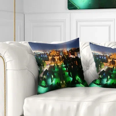 Design Art Cityscape Photo Lighted Montreal City At Night Pillow In Brown;green