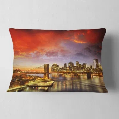 Design Art Cityscape Photo Manhattan Skyline At Winter Lumbar Pillow