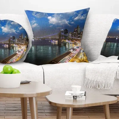 Design Art Cityscape Photo New York City Wonderful Sunset View Pillow In Blue;yellow
