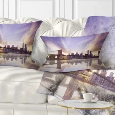 Design Art Cityscape Photo Sky Over Brooklyn Bridge Lumbar Pillow