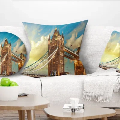 Design Art Cityscape Photo Tower Bridge London At Sunset Pillow In Blue