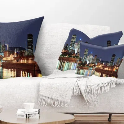 Design Art Cityscape Photography Bright Montreal At Dusk Lumbar Pillow