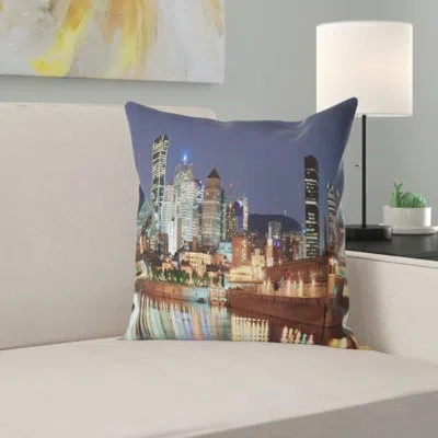 Design Art Cityscape Photography Bright Montreal At Dusk Pillow In Blue;brown