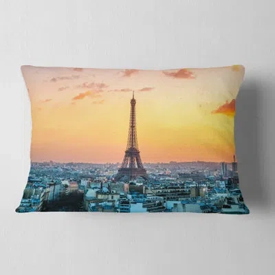 Design Art Cityscape Photography Eiffel At Sunrise In Paris Lumbar Pillow In Yellow