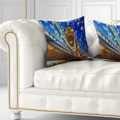 Design Art Cityscape Photography Lights On Tower Bridge Pillow In Blue