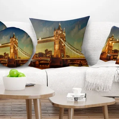 Design Art Cityscape Photography Majesty Of Tower Bridge Pillow In Red