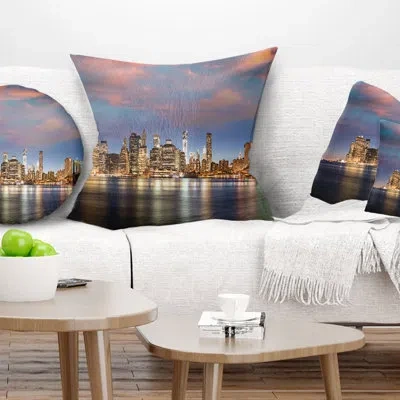 Design Art Cityscape Photography Manhattan At Nighttime Pillow In Blue;brown