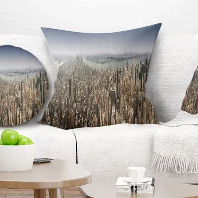 Design Art Cityscape Photography Nyc 360 Degree Panorama Pillow In Blue;green