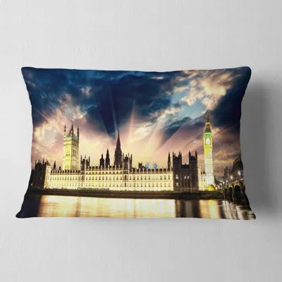 Design Art Cityscape Photography Parliament At River Thames Lumbar Pillow