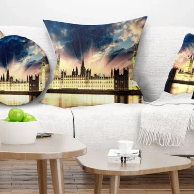 Design Art Cityscape Photography Parliament At River Thames Pillow In Blue