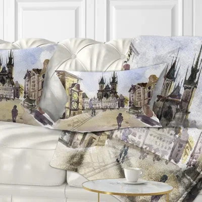 Design Art Cityscape Prague Hand Drawn Illustration Lumbar Pillow