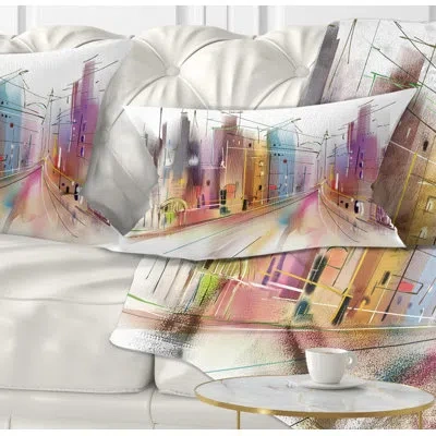Design Art Cityscape Road In City Illustration Art Lumbar Pillow
