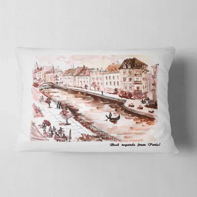 Design Art Cityscape Sepia Hand Drawn Sketch Of Paris Lumbar Pillow