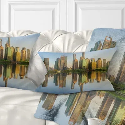 Design Art Cityscape Shanghai Huangpu River At Sunset Lumbar Pillow