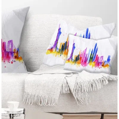 Design Art Cityscape Silhouette Overlay New York Lumbar Pillow