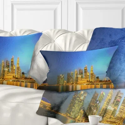 Design Art Cityscape Singapore Skyline And Marina Bay Lumbar Pillow