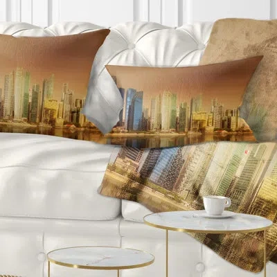 Design Art Cityscape Singapore Skyline Under Sky Lumbar Pillow