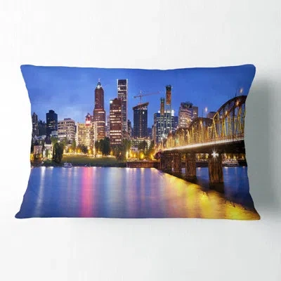 Design Art Cityscape Skyline Across The Willamette River Lumbar Pillow