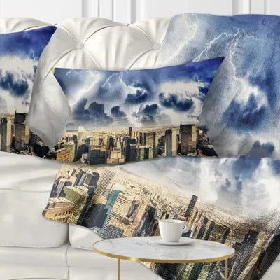 Design Art Cityscape Storm Above Manhattan Skyscrapers Lumbar Pillow