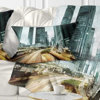 Design Art Cityscape Traffic In Hong Kong At Sunset Lumbar Pillow