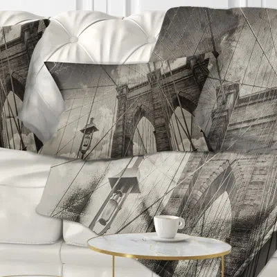 Design Art Cityscape Upward View Of Brooklyn Bridge Lumbar Pillow