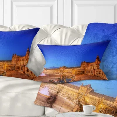 Design Art Cityscape View Of Spain Square At Sunset Lumbar Pillow