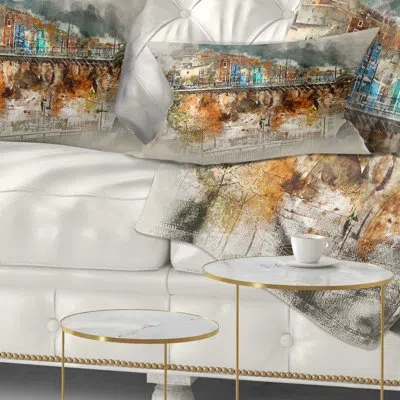 Design Art Cityscape Villajoyosa Town Digital Painting Lumbar Pillow