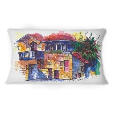 Design Art Cityview Of Old Europe Village Ii -1 Mid-1century Modern Printed Throw Pillow