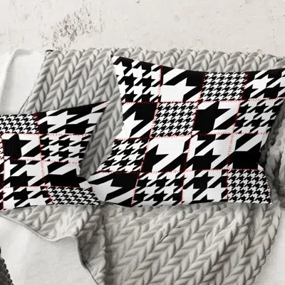 Design Art Classic Houndstooth Pattern - Mid-century Modernprinted Throw Pillow In Black