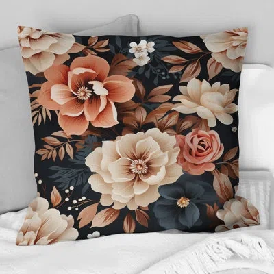 Design Art Classic Vintage Pink Garden Melodies - Floral Printed Throw Pillow In Brown;pink