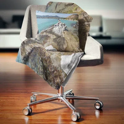 Design Art Clean Waters And Rock Formations - Landscape Printed Pillow In Blue